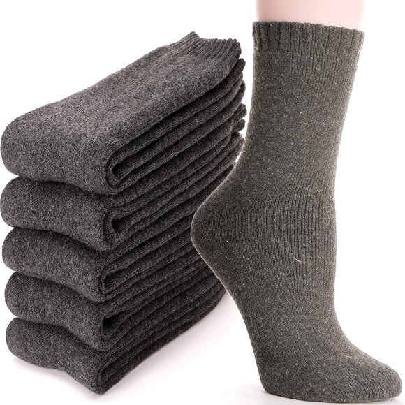 Women Merino Wool Grey Series Sock 5 Pairs Warm Thick Crew Winter Boot Socks - Picture 1 of 4